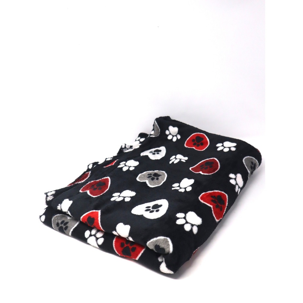 Black Paw Print Heart Blanket 50x60 Unisex Fleece Plush Throw Cozy Dog Cat Mom
